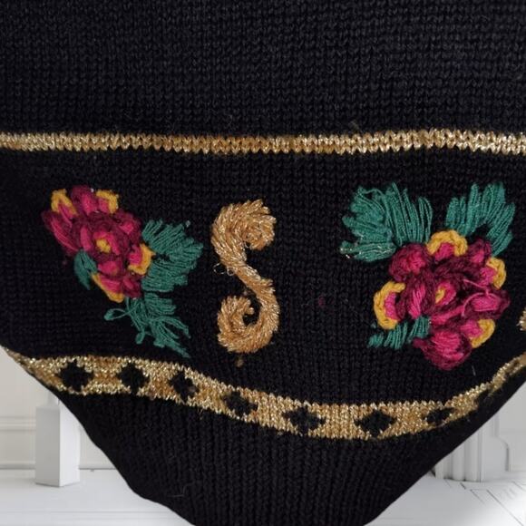 Vintage 80s Carole Little Embellished Wool Sweater M Black Rainbow Art to Wear - Picture 10 of 13